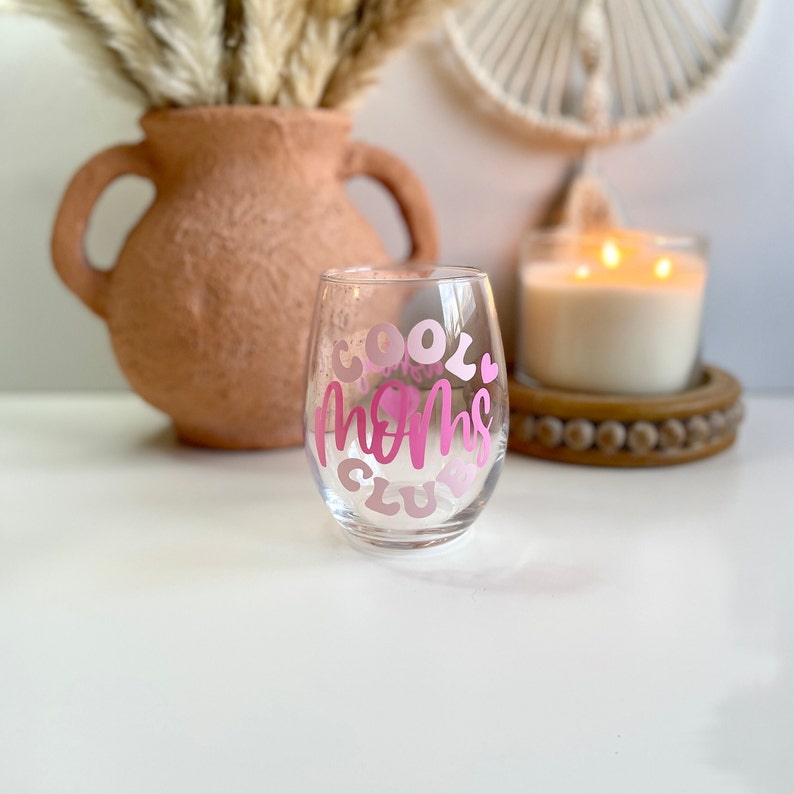 Cool Moms Club Wine Glass, 15oz Cool Moms Club Cup Mom Wine Glass Gifts for Mom Mother's Day Gift Ideas Girl Mom Gifts New Mom image 5