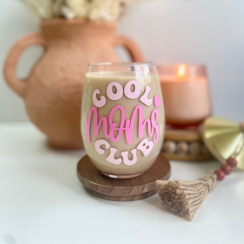 Cool Moms Club Wine Glass, 15oz Cool Moms Club Cup Mom Wine Glass Gifts for Mom Mother's Day Gift Ideas Girl Mom Gifts New Mom image 1