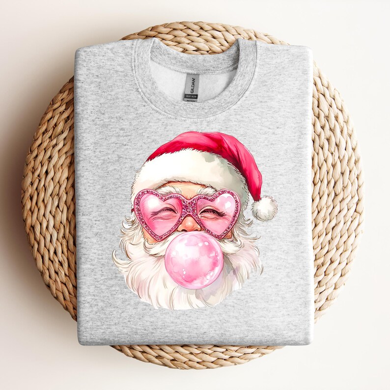 Christmas Bubble Gum Sweatshirt Santa Blowing Bubble Shirt Pink