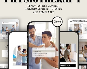 Modelos de mídia social para fisioterapia: Instagram e Facebook (modelos do Canva, 250 postagens)