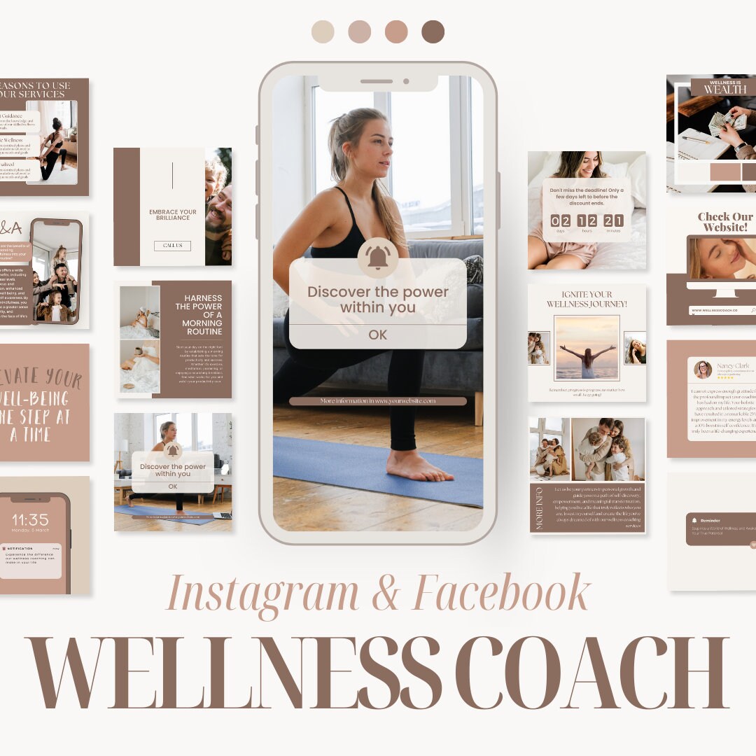 Wellness Coach Instagram Post Template, Editable Social Media Posts for ...