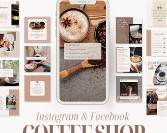 Coffee Shop Instagram Template, Social Media Posts For Coffee House, Coffee Barista Marketing Content, Café Facebook Branding