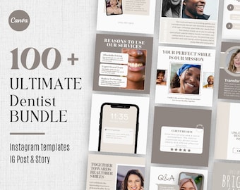 May include: A collage of images promoting a dental practice. The images feature smiling people, a phone screen with a notification, and text that says "Reasons to Use Our Services", "Your Perfect Smile is Our Mission", "Together Towards Healthier Smiles", "Client Review", "Q&A", and "Life is Brighter with a Smile".