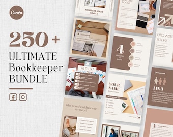 Bookkeeper Instagram & Facebook Templates, Posts and Stories for Social Media about Bookkeeping (Editable in Canva)