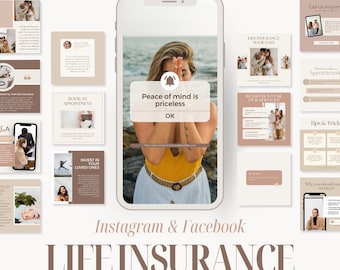 Life Insurance Instagram and Facebook Templates: Social Media Marketing (Canva Templates)