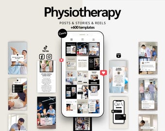 Physiotherapy Social Media Templates: Marketing Bundle for Physiotherapist with Posts, Stories and Reels (Instagram, Facebook & TikTok)