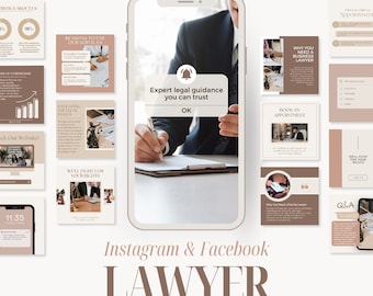 Law Firm Social Media Templates: Lawyer Instagram & Facebook Posts and Stories (Editable in Canva)