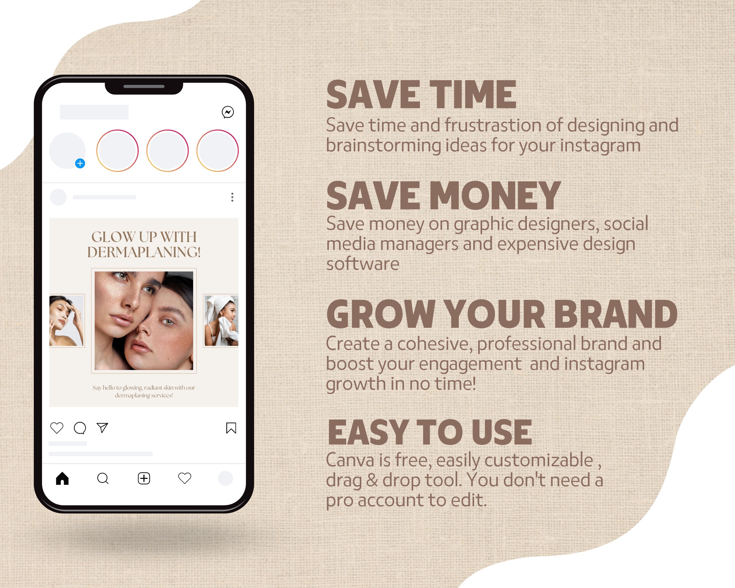 Dermaplaning Instagram Post Template, Social Media Marketing for ...