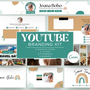 Youtube Branding Kit, Youtube Template Canva, Youtube Brand Kit, Youtube Template, Youtube Banner Template, Endscreen, Outro, Intro Mockup