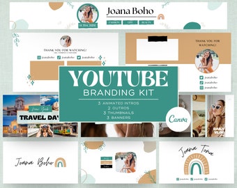 Youtube Branding Kit, Youtube Template Canva, Youtube Brand Kit, Youtube Template, Youtube Banner Template, Endscreen, Outro, Intro Mockup