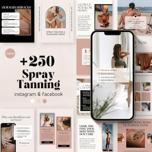 Spray Tan Social Media Templates, Editable Instagram and Facebook Posts about Spray Tanning, Tanning Salon Business Marketing Content