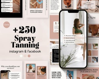 Szablony mediów społecznościowych do opalania natryskowego: treści marketingowe dla salonów (Canva – edytowalne, do natychmiastowego pobrania)
