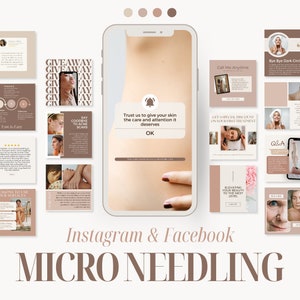 Microneedling Instagram | Micro Nadeleditor Bearbeitbare Vorlage | Kosmetikerin Marketing | Medspa Canva Vorlage | Pflege Insta Posts | Schön