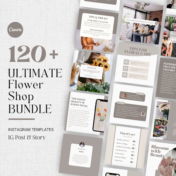 Flower Shop Instagram Post Template, Editable Social Media Posts for Florist, Floral Care Marketing, Floristry Facebook Content