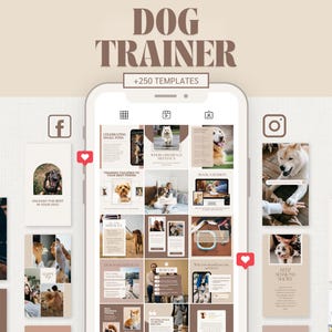 Dog Training Instagram & Facebook Templates: Social Media Posts and Stories for Dog Trainer (Editable)