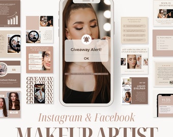 Makeup Artist Instagram and Facebook Templates: Beauty Salon Posts & Stories (Canva Templates)