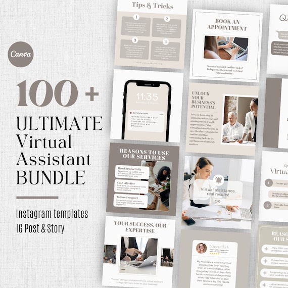Virtual Assistant Instagram Post Template, Editable Social Media Posts for Remote Workers, Personal Assistant Marketing, Ready to Post