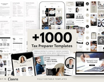 Tax Preparer Bundle: Social Media Templates, Flyers, Business Cards, Checklist, Forms, Website (Editable Tax Prep Marketing Content)