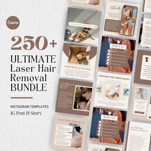 Laser Hair Removal Instagram Template, Editable Social Media Posts For Laser Clinic, Luxury Epilation Laser Marketing Content