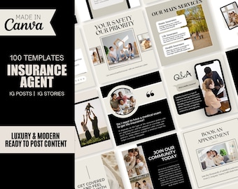 Marketing verzekeringsagent, Instagram-sjabloon levensverzekeringen, editale sjabloon verzekeringsmakelaar, verzekeringskantoor Insta Posts