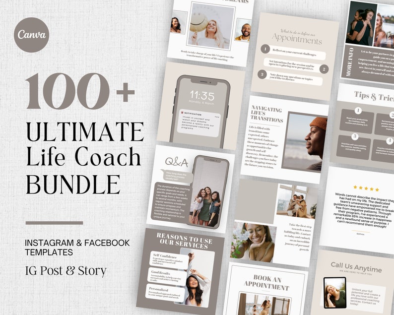Life Coach Instagram Post Template, Editable Social Media Posts for ...