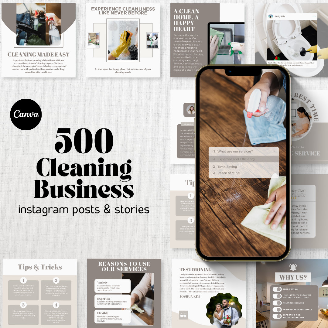 Cleaning Business Instagram Template, Editable Social Media Posts for Professional Cleaner, Cleaning Service Marketing, Ready to Post