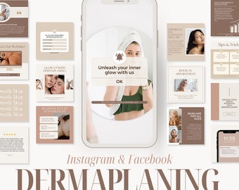 Plantilla de publicación de Instagram de Dermaplaning, marketing en redes sociales para esteticista, plantilla de marketing de Dermaplaning editable, Historias de Insta