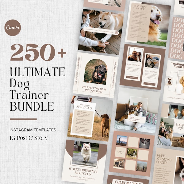 Dog Training Instagram Templates, Editable Social Media Posts for Dog Trainer, Dog Trainer Facebook Posts, Pet Ready to Post Content