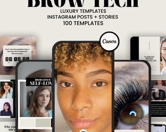Brow Tech Instagram & Facebook Templates: Microblading Social Media Posts and Stories (Editable in Canva)