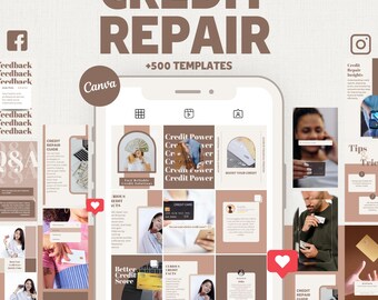 Credit Repair Social Media Templates, Editable Instagram and Facebook Posts for Credit Agency, Tax Preparer Marketing Content for Ig