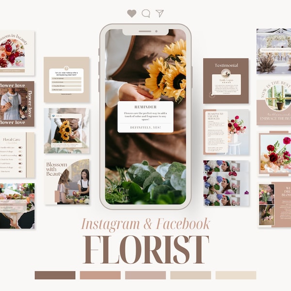 Florist Instagram Post Template, Social Media Marketing Template for Flower Shop, Editable Floral Care Marketing, Floristry Facebook Posts