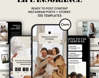 Life Insurance Marketing: Social Media Templates for Instagram and Facebook (Editable in Canva)