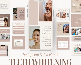 Szablony na Instagram i Facebooka dotyczące wybielania zębów: Marketing w mediach społecznościowych dla branży stomatologicznej (szablony Canva)
