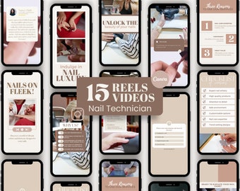 Szablony wideo Nail Tech Reels, edytowalny szablon Instagram dla technika paznokci, treści marketingowe w mediach społecznościowych dla artystów paznokci