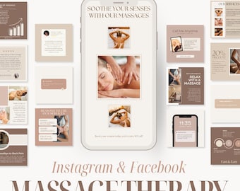 Massage Therapy Instagram and Facebook Templates: Spa Marketing Canva Templates