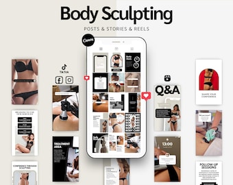 Body Sculpting Packages: Social Media Templates for Instagram, Facebook and TikTok (Posts, Stories & Reels about Body Contouring)