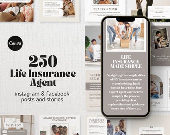 Life Insurance Social Media Templates: Instagram & Facebook Posts and Stories (Editable in Canva)