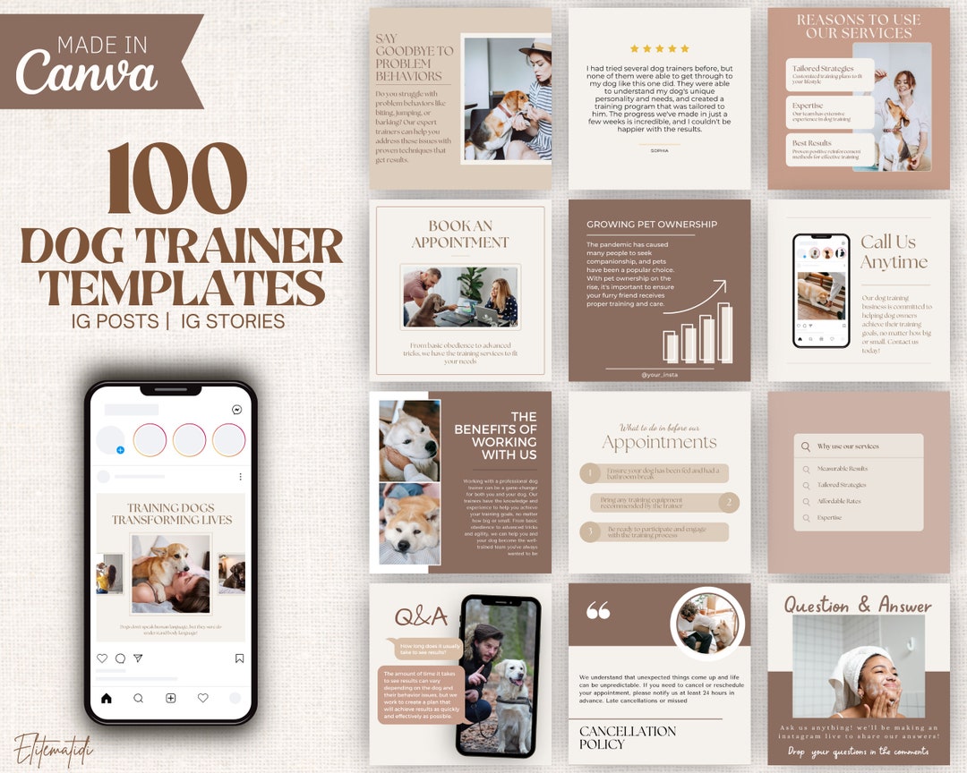 Dog Training Instagram Post Template, Social Media Posts for Dog