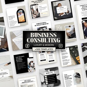 Business Consulting Instagram and Facebook Templates: Social Media Content (Editable in Canva)