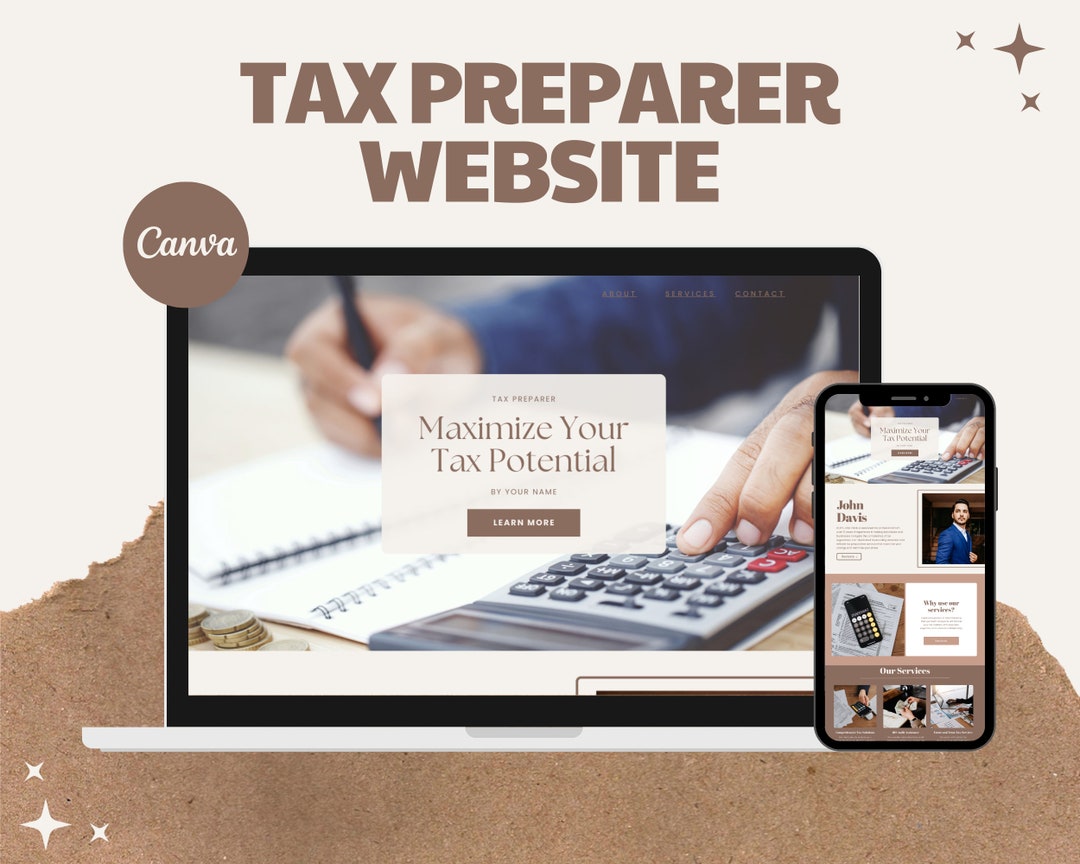 Tax Preparer Website, Canva Website Template for Tax Specialist Tax Preparer Website, Canva Website Template for Tax Specialist