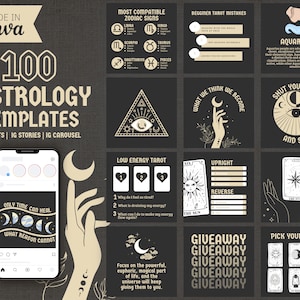 Astrology Instagram | Tarot Reader Instagram | Spiritual Template | Tarot Reading | Zodiac Canva Templates | Witchy Posts | Tarot Cards