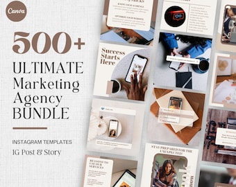 Modelos para Instagram e Facebook de agência de marketing: Canva Social Media editável (posts e stories editáveis)