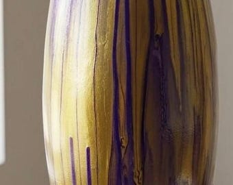 Hand-Painted Gold Purple Marbled Vase: Artisan Glass Floral Centerpiece Home Decor