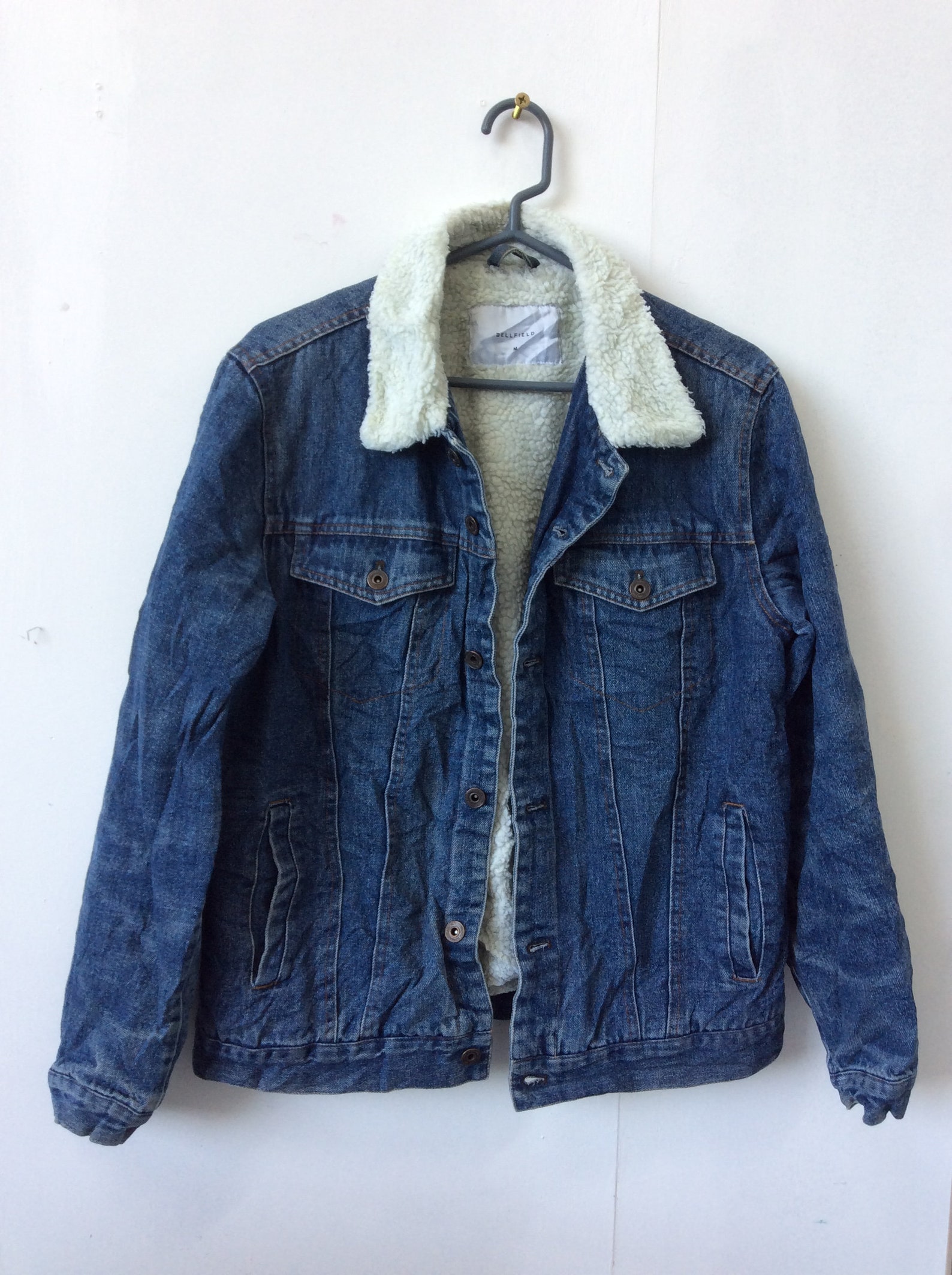 Vintage sheepskin 70's 80s denim jeans jacket coat Medium | Etsy