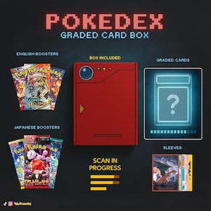 Pokédex Pokémon Mystery Box | Gesorteerde kaart aan de binnenkant | Meerdere niveaus | Boosterpacks + Japans-packs + Sleeves | Uniek cadeau-idee