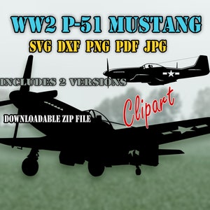 WW2 P-51 Mustang Clipart SVG DXF PNG Pdf Jpg