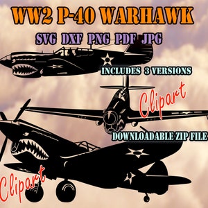 WW2 P-40 Warhawk Clipart SVG DXF PNG Pdf Jpg