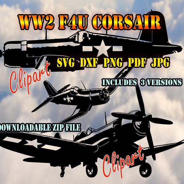 WW2 F4U Corsair Fighter plane. Clipart SVG DXF PNG Pdf Jpg
