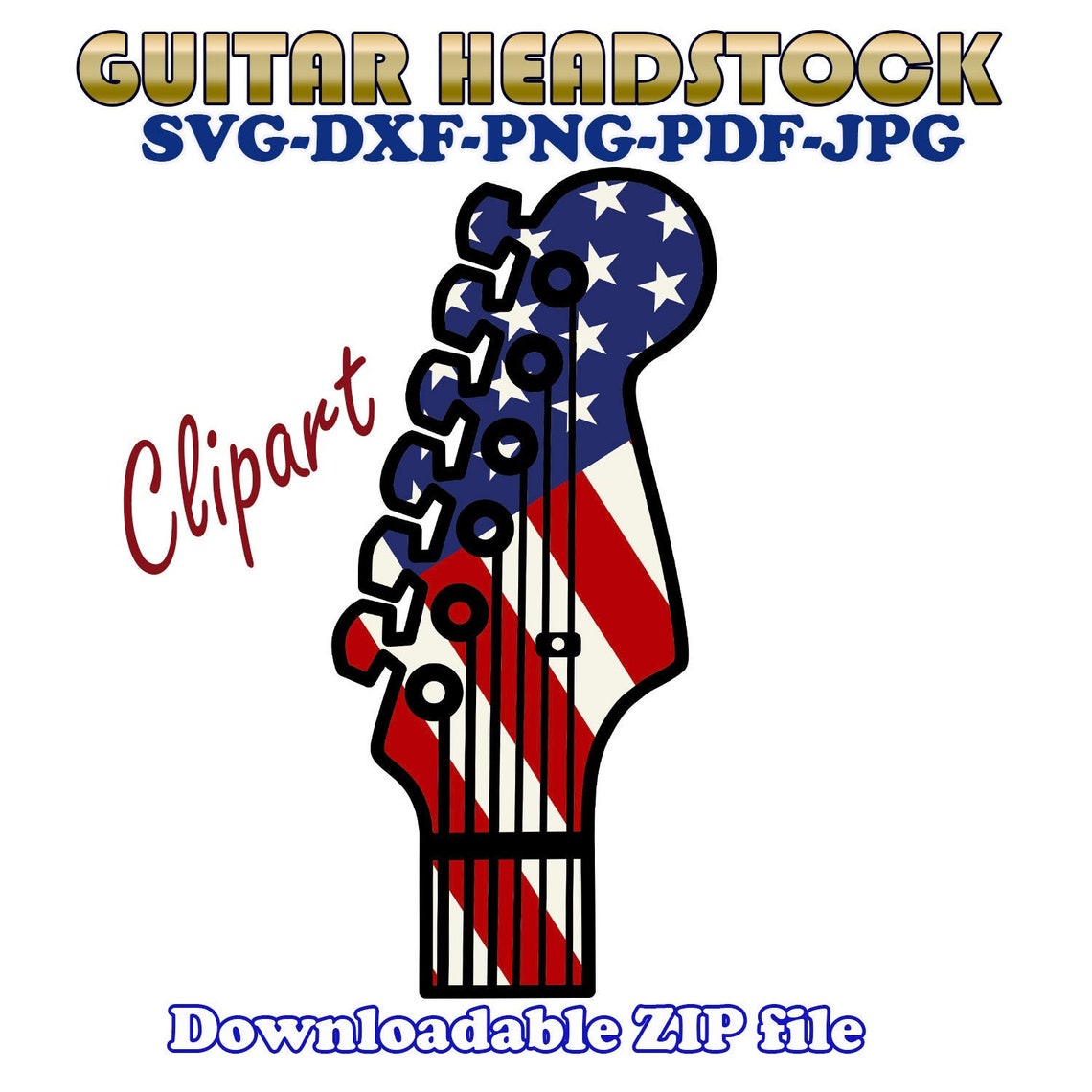 USA Guitar Headstock Clipart SVG DXF Png Pdf Jpg Etsy