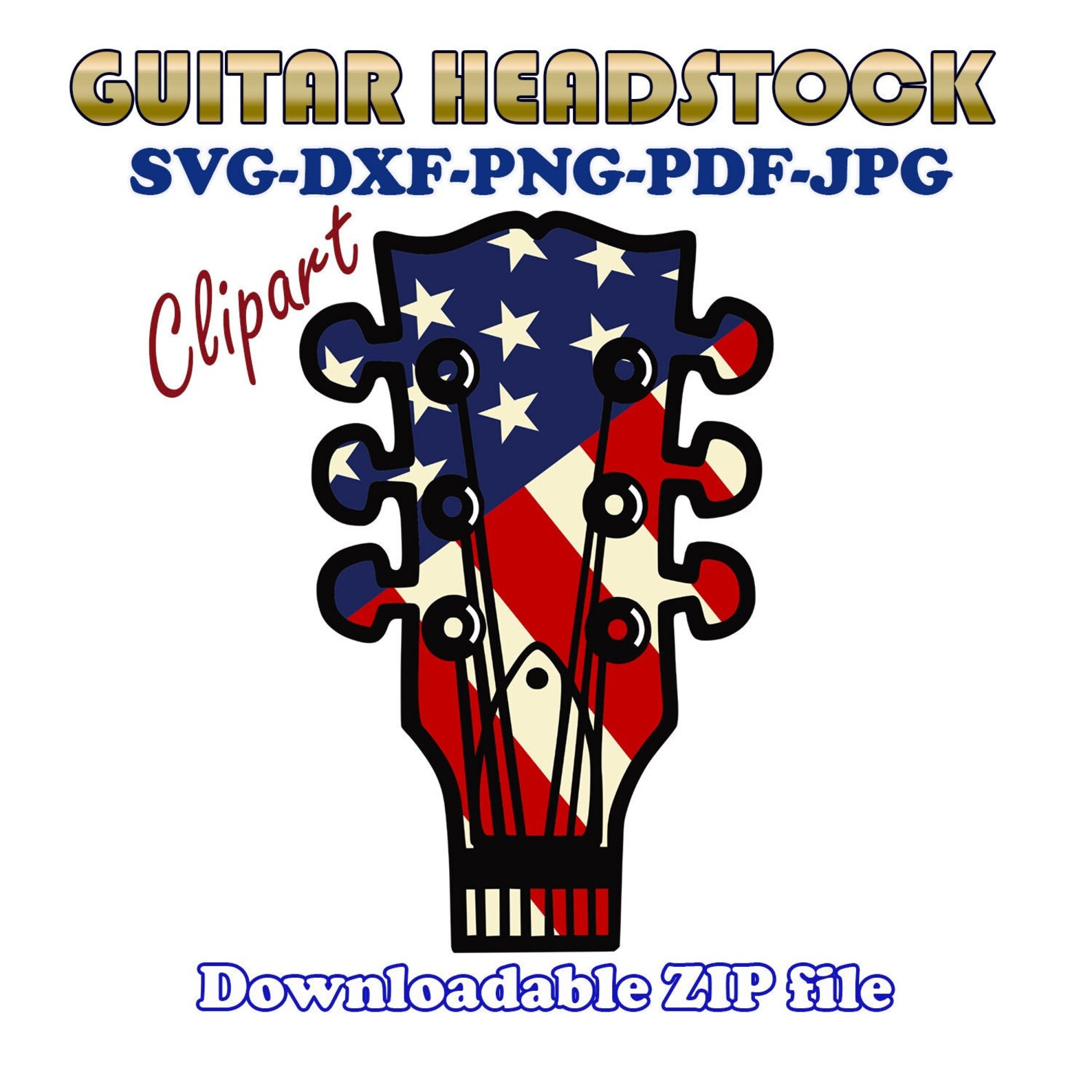 USA Guitar Headstock Clipart SVG DXF Png Pdf Jpg Etsy Canada